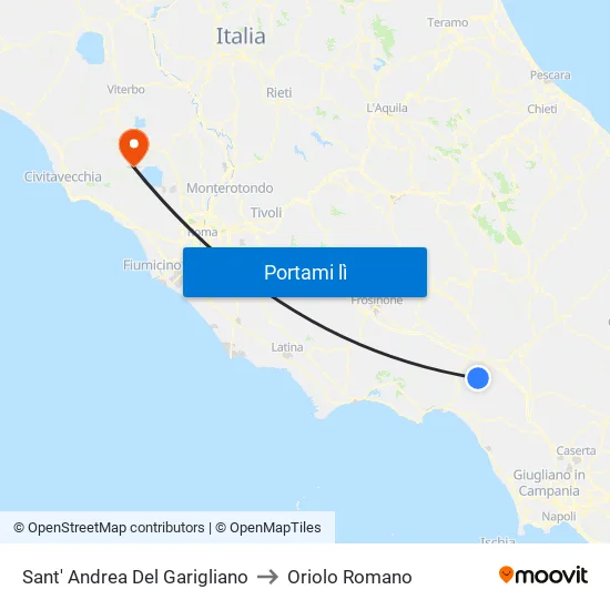 Sant' Andrea Del Garigliano to Oriolo Romano map