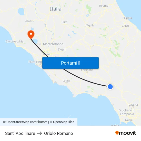 Sant' Apollinare to Oriolo Romano map