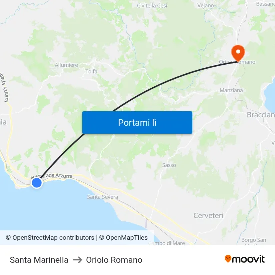 Santa Marinella to Oriolo Romano map