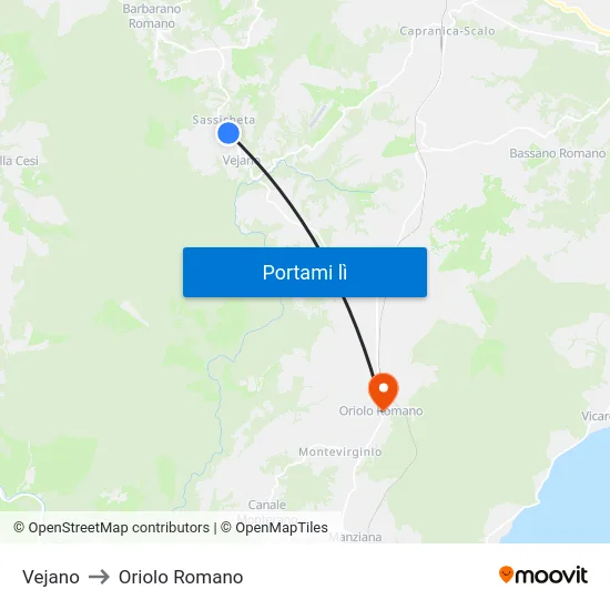Vejano to Oriolo Romano map