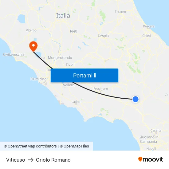 Viticuso to Oriolo Romano map