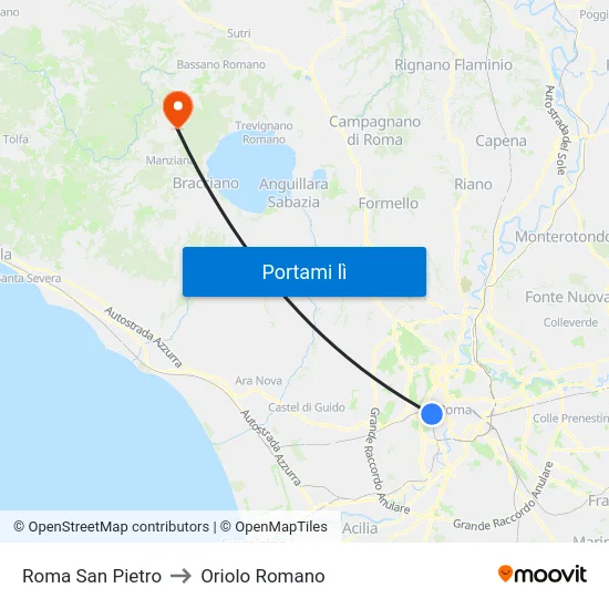 Roma San Pietro to Oriolo Romano map