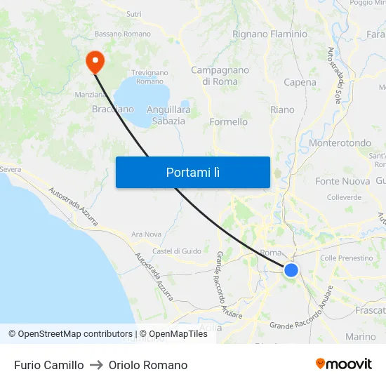 Furio Camillo to Oriolo Romano map