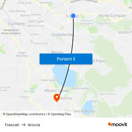 Frascati to Ariccia map