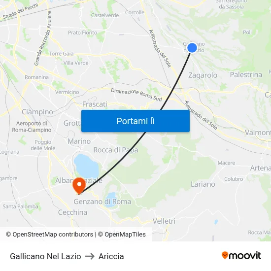 Gallicano Nel Lazio to Ariccia map