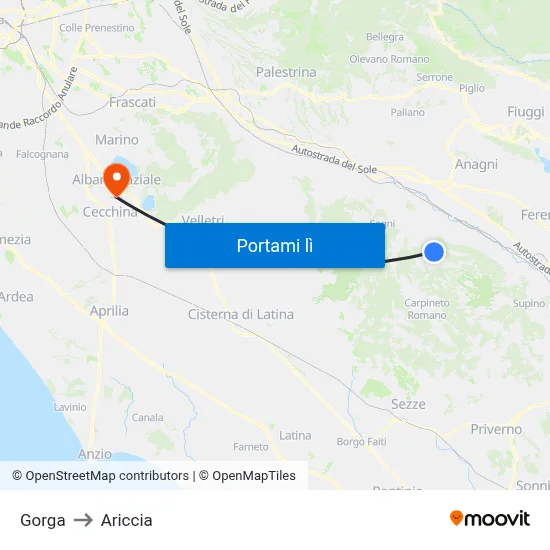 Gorga to Ariccia map