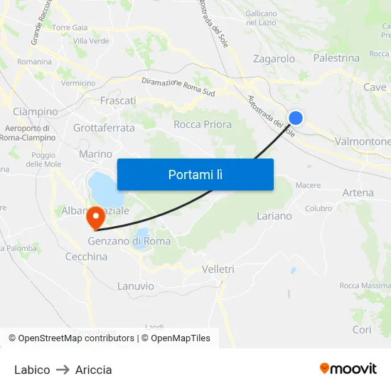 Labico to Ariccia map