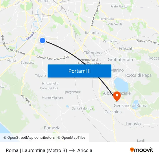 Roma | Laurentina (Metro B) to Ariccia map