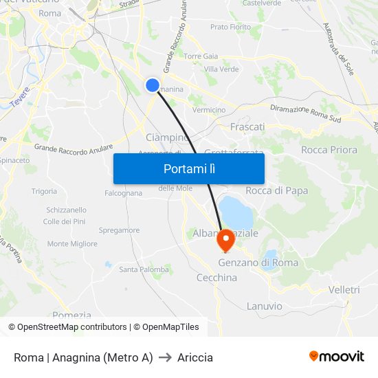 Roma | Anagnina (Metro A) to Ariccia map