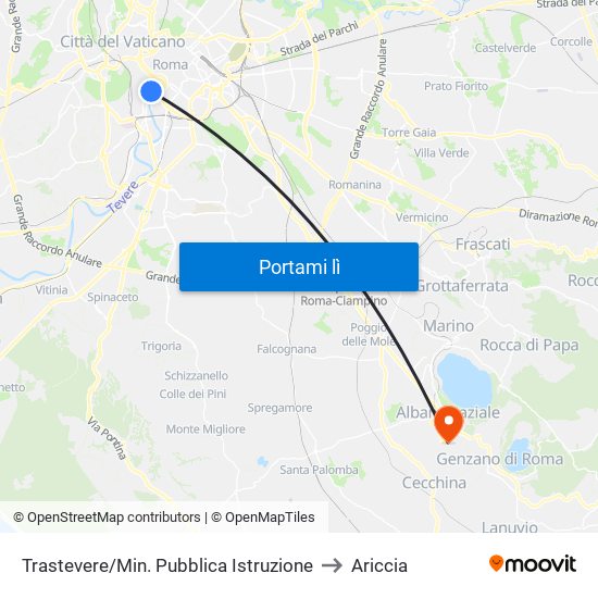 Trastevere/Min. Pubblica Istruzione to Ariccia map