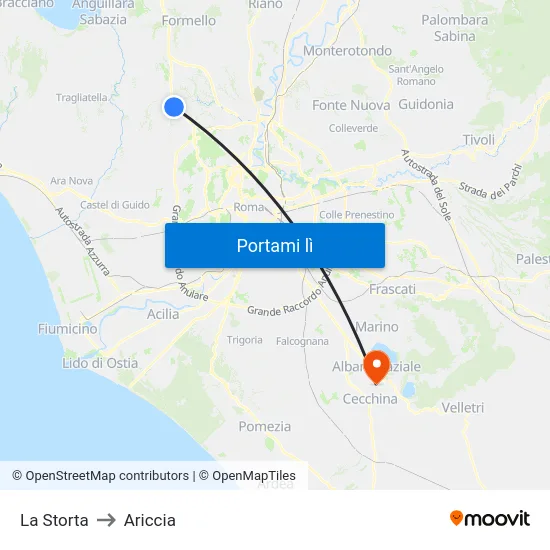 La Storta to Ariccia map