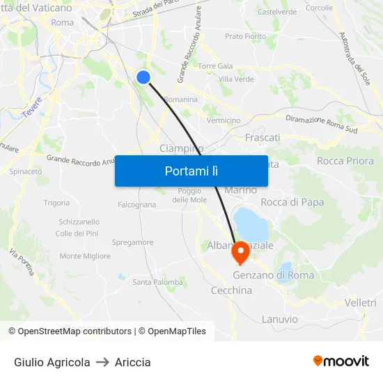 Giulio Agricola to Ariccia map
