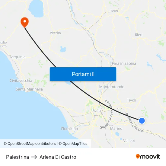 Palestrina to Arlena Di Castro map