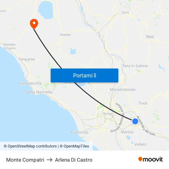 Monte Compatri to Arlena Di Castro map