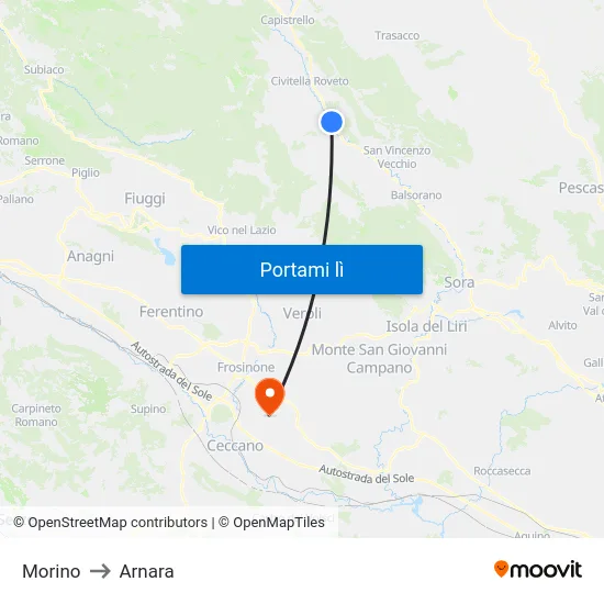 Morino to Arnara map