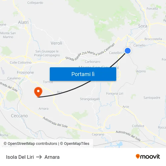 Isola Del Liri to Arnara map