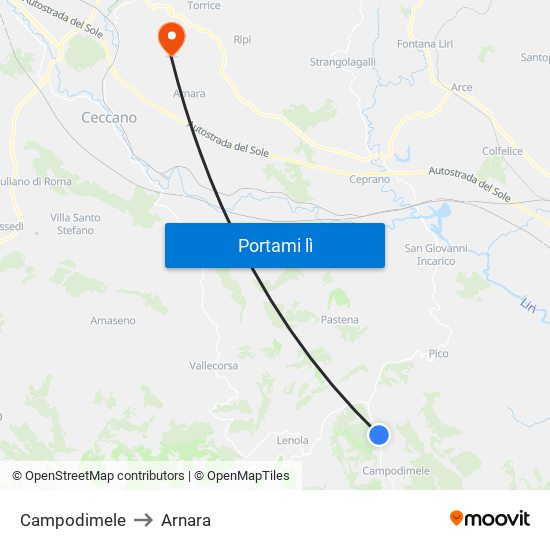 Campodimele to Arnara map