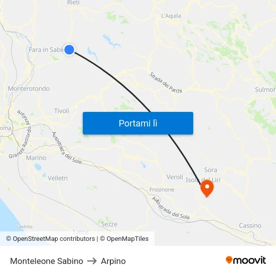 Monteleone Sabino to Arpino map