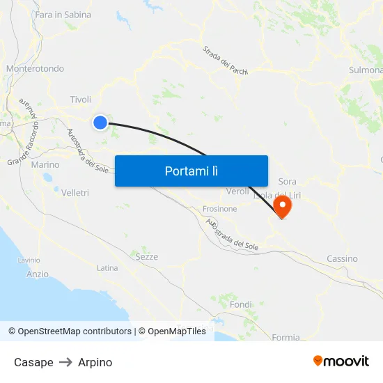 Casape to Arpino map