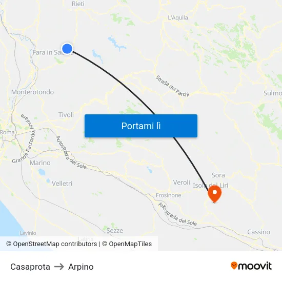 Casaprota to Arpino map