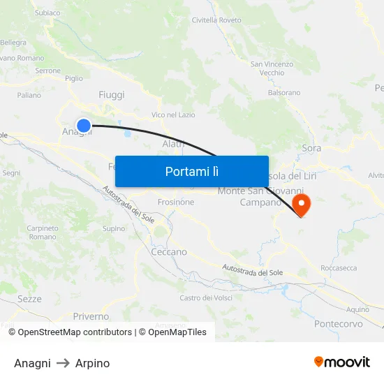 Anagni to Arpino map