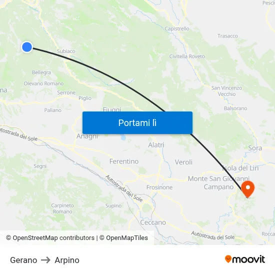 Gerano to Arpino map