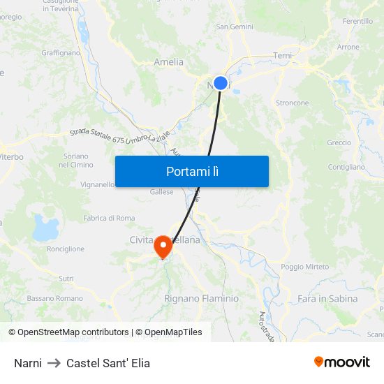 Narni to Castel Sant' Elia map