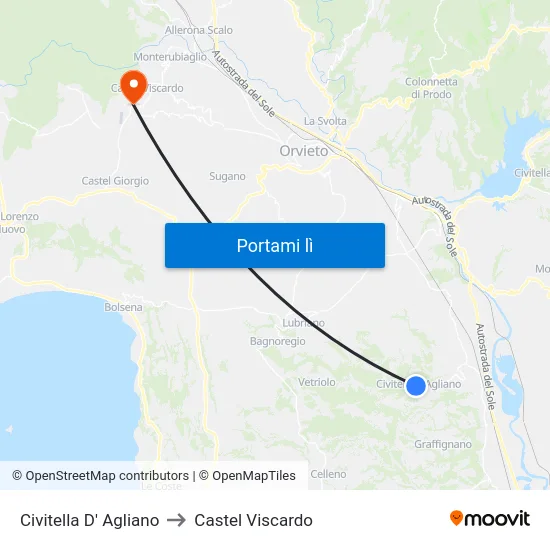 Civitella D' Agliano to Castel Viscardo map