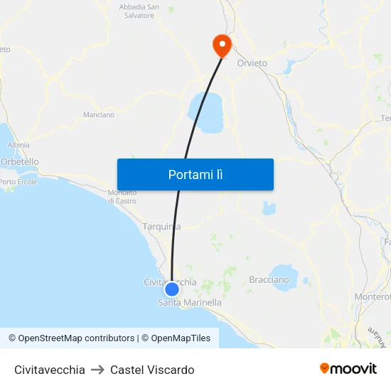 Civitavecchia to Castel Viscardo map