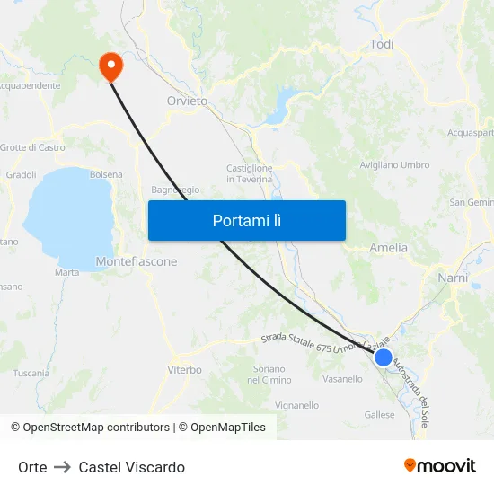 Orte to Castel Viscardo map