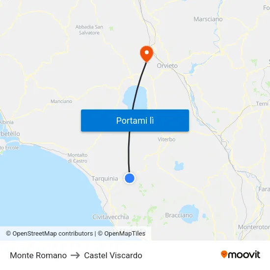 Monte Romano to Castel Viscardo map