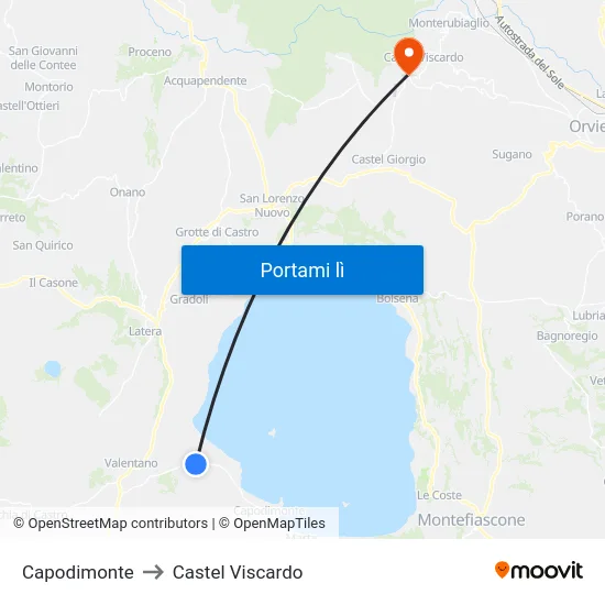 Capodimonte to Castel Viscardo map