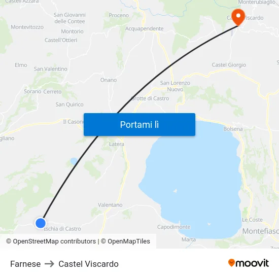 Farnese to Castel Viscardo map