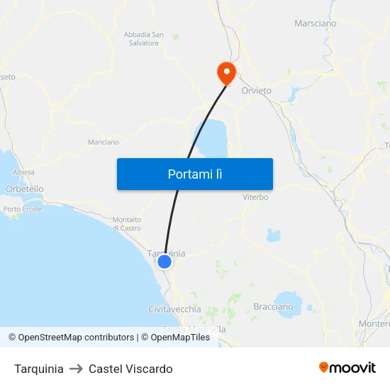 Tarquinia to Castel Viscardo map