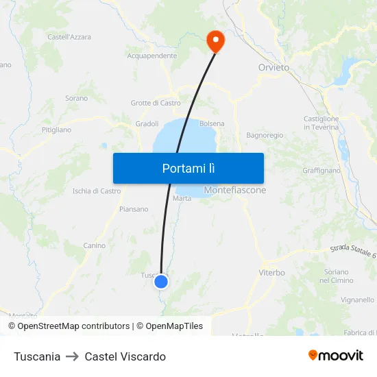 Tuscania to Castel Viscardo map