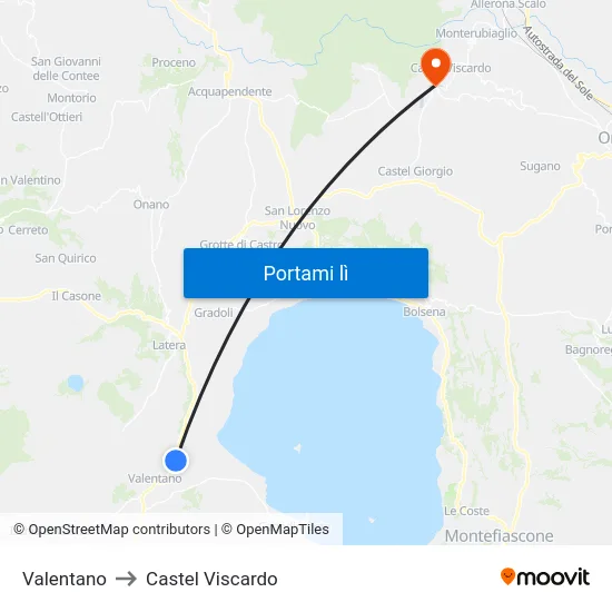 Valentano to Castel Viscardo map
