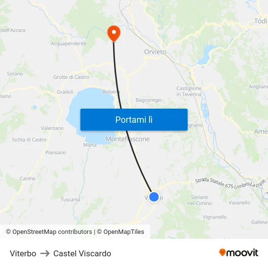 Viterbo to Castel Viscardo map