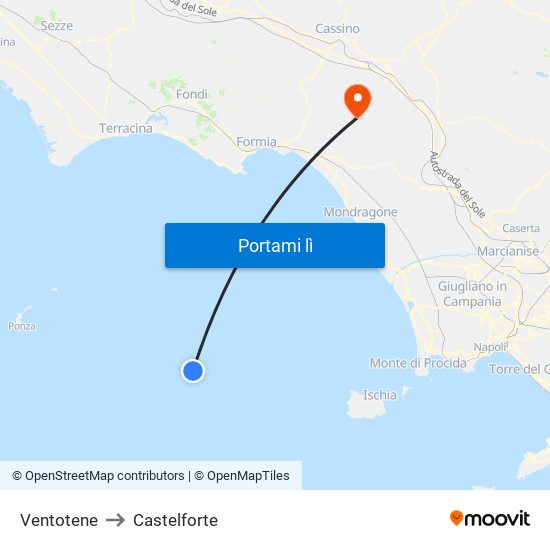 Ventotene to Castelforte map