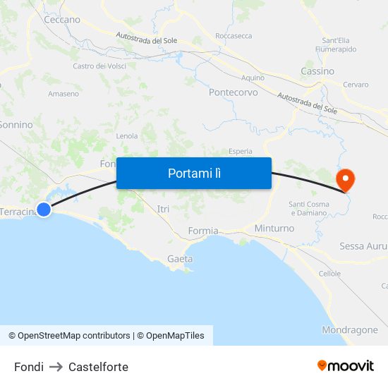 Fondi to Castelforte map