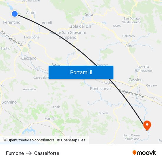 Fumone to Castelforte map