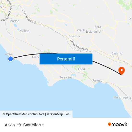 Anzio to Castelforte map