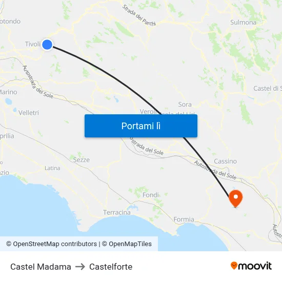 Castel Madama to Castelforte map