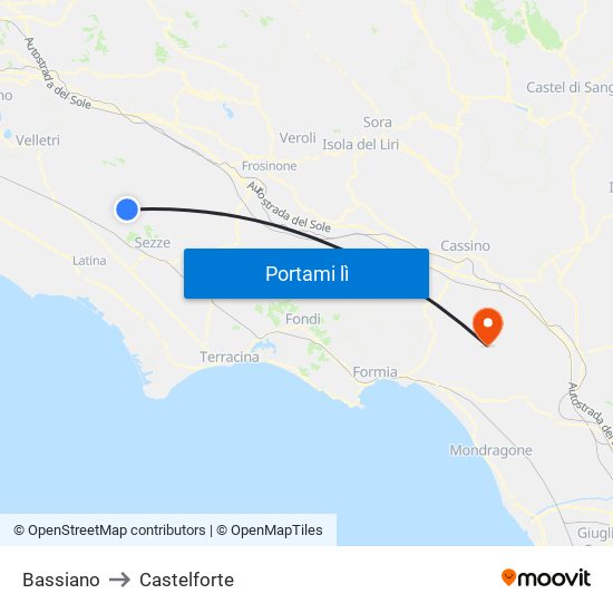 Bassiano to Castelforte map