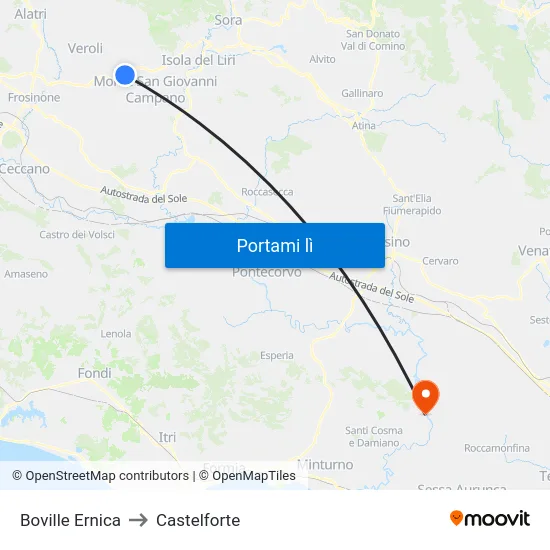 Boville Ernica to Castelforte map