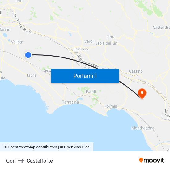 Cori to Castelforte map