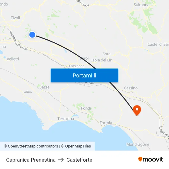 Capranica Prenestina to Castelforte map