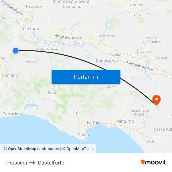 Prossedi to Castelforte map