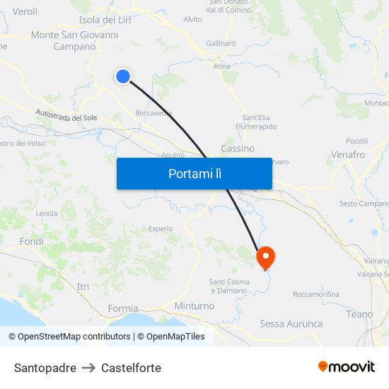 Santopadre to Castelforte map