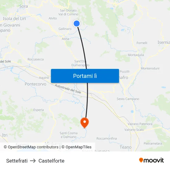 Settefrati to Castelforte map