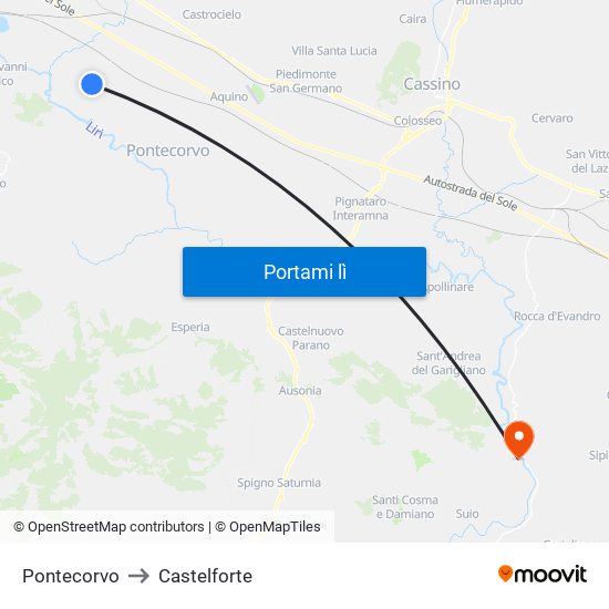 Pontecorvo to Castelforte map